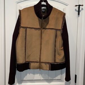 Parkhurst tan brown suede leather faux fur
full zip sweater jacket cabin core XL